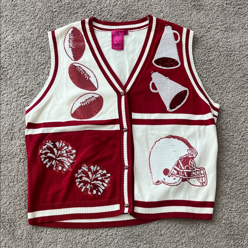 Queen of Sparkles Football Sequin Sweater Vest Size Small